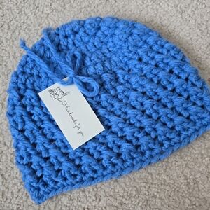 HANDMADE OOAK Pom-Pom Hat Toque Beanie Crochet - Blue